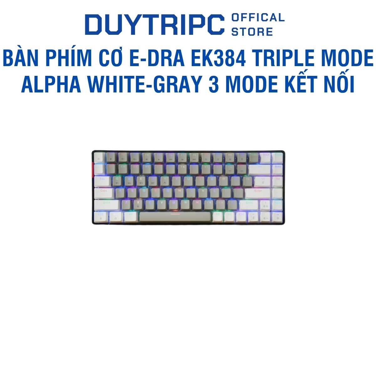 Bàn phím cơ E-Dra EK384 Triple Mode Alpha White-Gray | 3 Kết Nối, Red Switch êm ái | Chính hãng